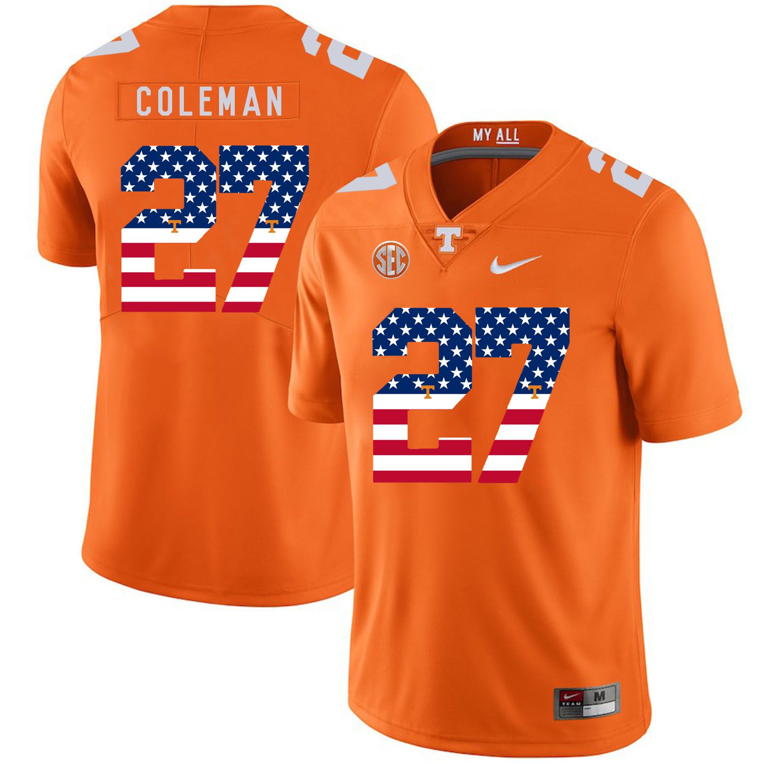 Men Tennessee Volunteers #27 Coleman Orange Flag Customized NCAA Jerseys->customized ncaa jersey->Custom Jersey